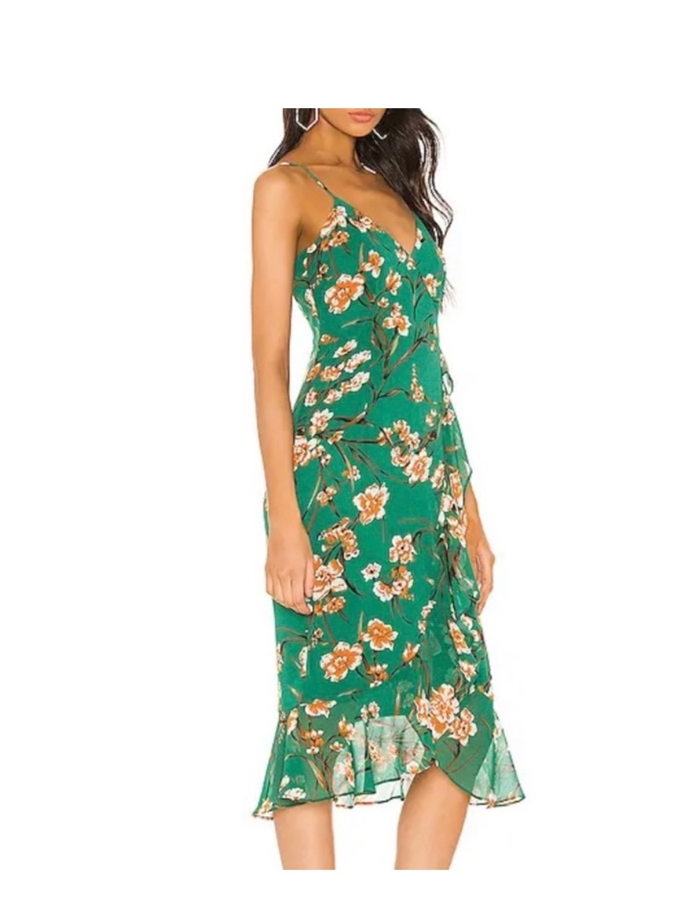 Bardot revolve malika Green Floral Slip midi faux wrap Dress Bloom Print Sz S